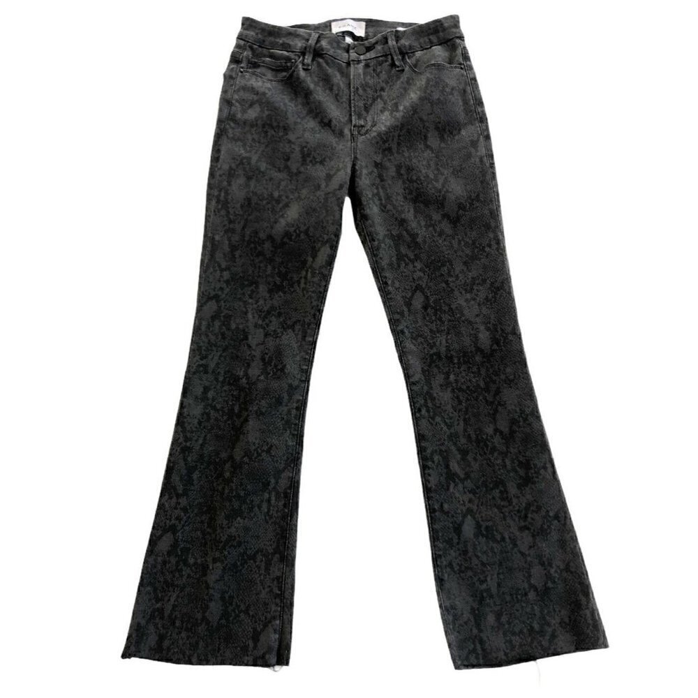 Frame Le Crop Mini Boot Black Tonal Python Jeans - Picture 2 of 11